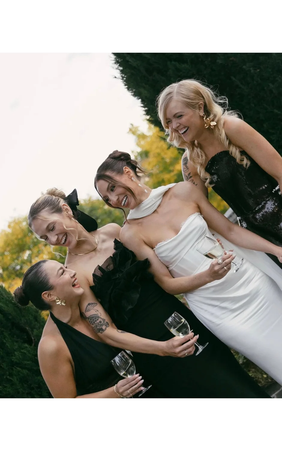 Bride and bridesmaids celebrating