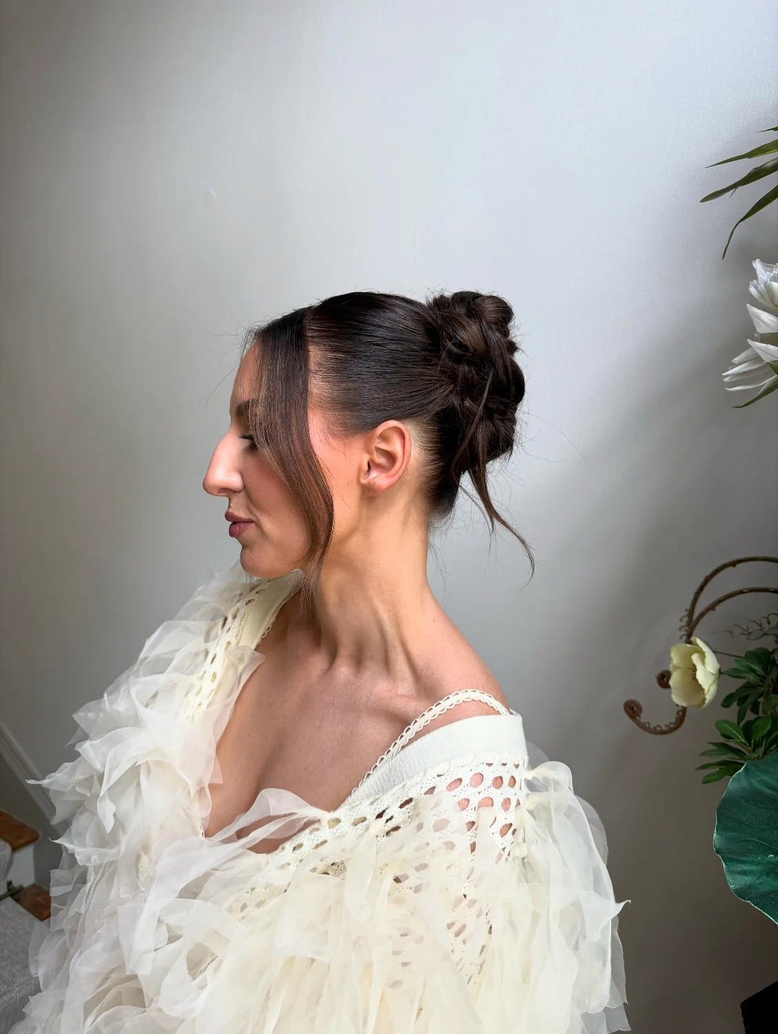 High bun updo profile