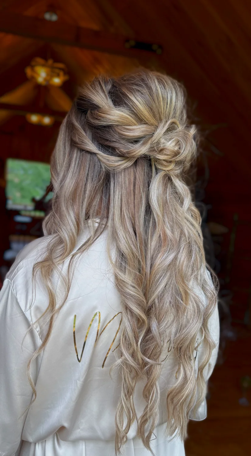 Half-up braid with waves